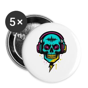 Neon Skull Headphones, Dark Rave Beats - Buttons large 2.2''/56 mm (5-pack) - white - Front