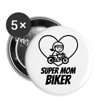 Super Maman Motard – Cœur de moto - Lot de 5 grands badges (56 mm) - blanc - Devant
