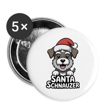 Santa Schnauzer, Hund, Geschenk zum Weihnachtsfest - Buttons groß 56 mm (5er Pack) - Weiß - Vorne