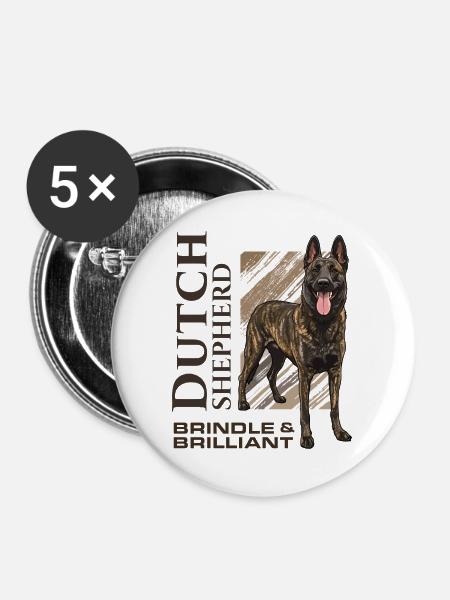 Dutch Shepherd – Dutchie - Buttons groß 56 mm (5er Pack) - Weiß