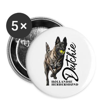 Berger hollandais - Dutchie - Lot de 5 grands badges (56 mm) - blanc - Devant