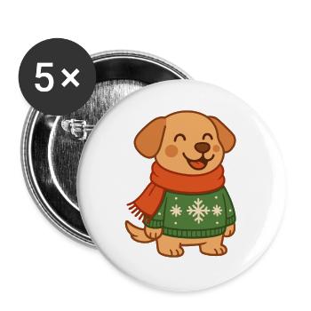 Funny Dog Christmas Sweater Santa Snowflakes - Buttons large 2.2''/56 mm (5-pack) - white - Front