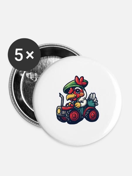 Hahn Traktor Farmer - Buttons groß 56 mm (5er Pack) - Weiß