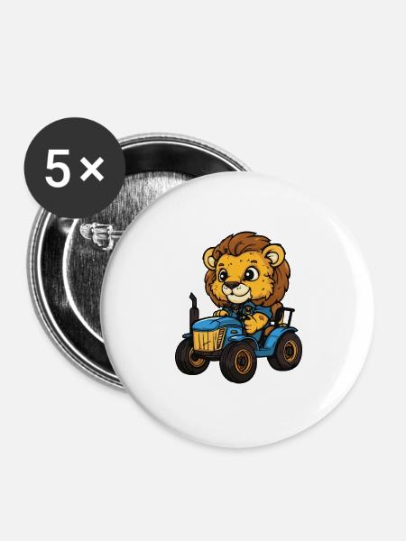 Löwe Traktor Farmer - Buttons groß 56 mm (5er Pack) - Weiß