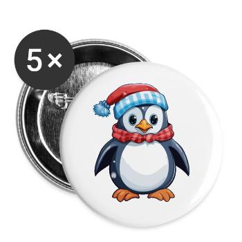 Penguin with winter hat and scarf - Buttons large 2.2''/56 mm (5-pack) - white - Front