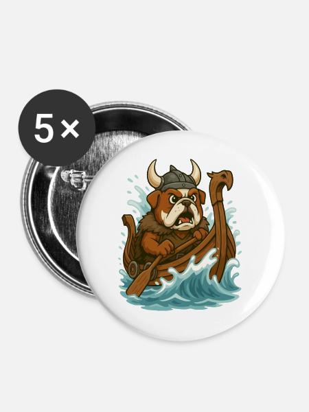 Wikingerbulldogge paddelt wild langschiff - Buttons groß 56 mm (5er Pack) - Weiß
