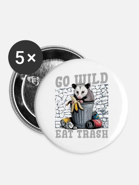 Funny Opossum - Buttons groß 56 mm (5er Pack) - Weiß