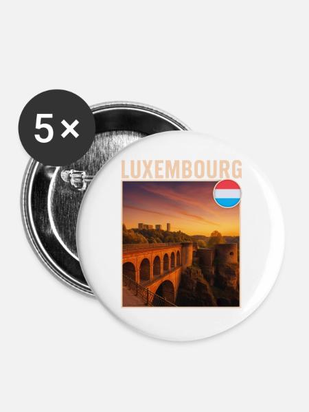 Luxemburg - Buttons groß 56 mm (5er Pack) - Weiß