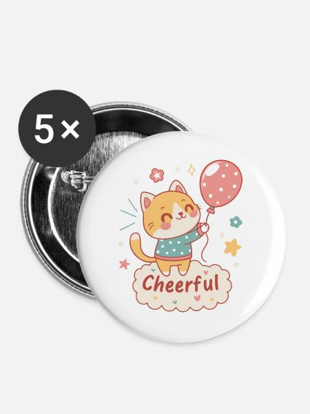 Festliche Ballonkatze - Buttons groß 56 mm (5er Pack) - Weiß
