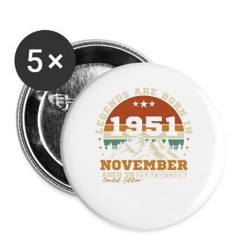 November 1951 Vintage-Retro-Geburtstag - Buttons groß 56 mm (5er Pack) - Weiß - Vorne