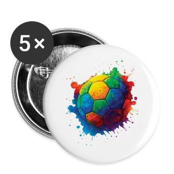 Color Splash Multicolor Fußball - Buttons groß 56 mm (5er Pack) - Weiß - Vorne