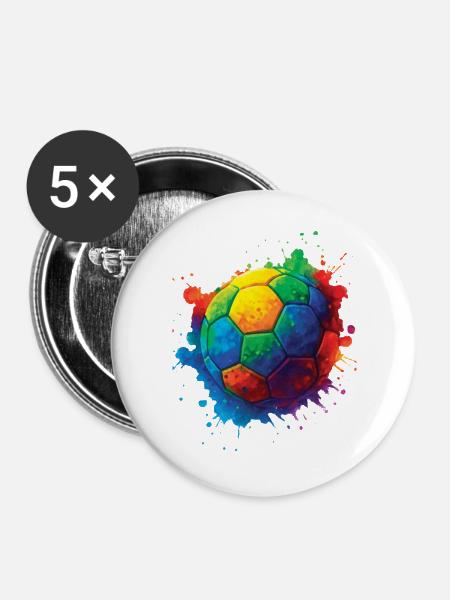 Color Splash Multicolor Fußball - Buttons groß 56 mm (5er Pack) - Weiß