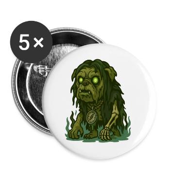 Bouledogue zombie aux yeux lumineux et boussole - Lot de 5 grands badges (56 mm) - blanc - Devant