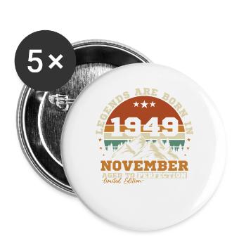 Novembre 1949 Vintage Anniversaire Rétro - Lot de 5 grands badges (56 mm) - blanc - Devant