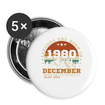 Dezember 1980 Vintage-Retro-Geburtstagsgeschenk - Buttons groß 56 mm (5er Pack) - Weiß - Vorne