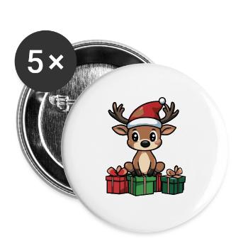 Cadeaux de Noël pour les cerfs - Lot de 5 grands badges (56 mm) - blanc - Devant