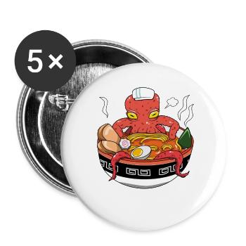 Drôle de Poulpe Chef Ramen Bowl Art de la cuisine japonaise - Lot de 5 grands badges (56 mm) - blanc - Devant