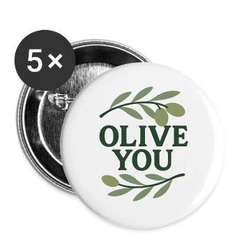 Olive You – Lustiges Oliven Zweig Design - Buttons groß 56 mm (5er Pack) - Weiß - Vorne