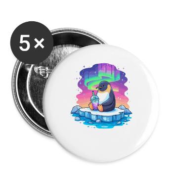 Pinguin am Polarlicht Drink - Buttons groß 56 mm (5er Pack) - Weiß - Vorne