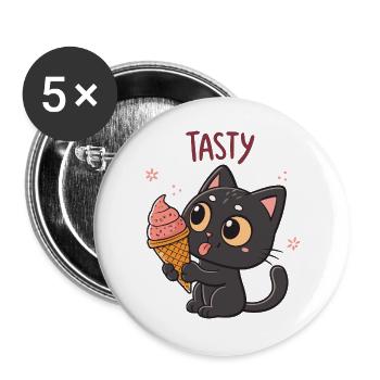 Chat gourmand et cornet glacé - Buttons large 2.2''/56 mm (5-pack) - white - Front