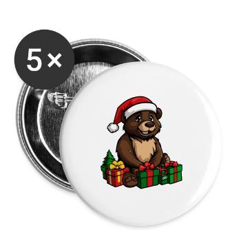 Bear Christmas Gifts - Buttons large 2.2''/56 mm (5-pack) - white - Front