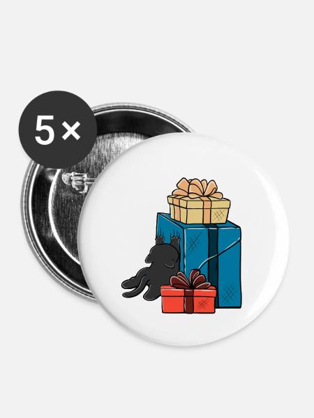 Geschenkchaos Katze - Buttons groß 56 mm (5er Pack) - Weiß