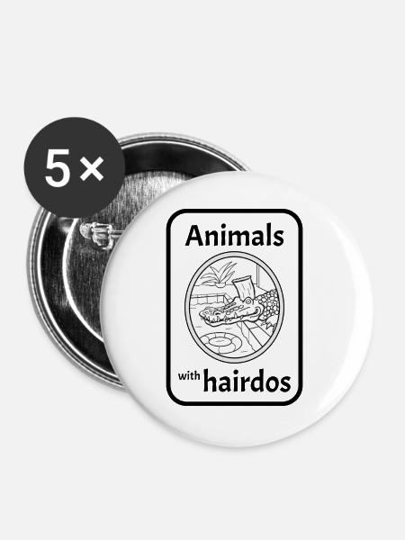 Krokodil mit Frisur - Buttons groß 56 mm (5er Pack) - Weiß