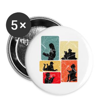 Reading silhouettes in color block design - Buttons large 2.2''/56 mm (5-pack) - white - Front