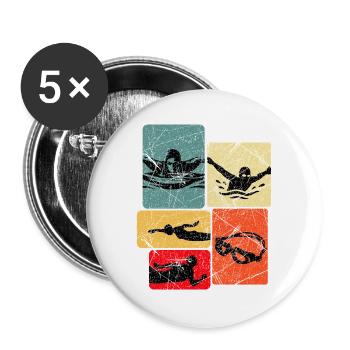 Motif de silhouettes de chars vintage - Lot de 5 grands badges (56 mm) - blanc - Devant
