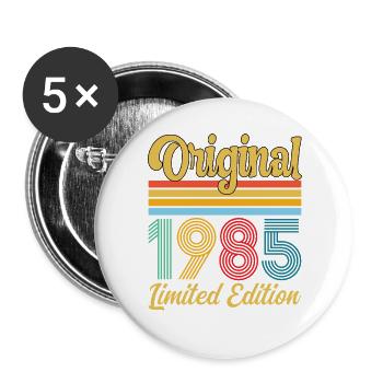 Geburtstagsgeschenk 1985 Originales Vintage-Retro-Geschenk - Buttons groß 56 mm (5er Pack) - Weiß - Vorne