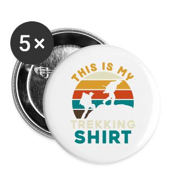 Trekkingshirt mit Sunset Silhouetten - Buttons groß 56 mm (5er Pack) - Weiß - Vorne