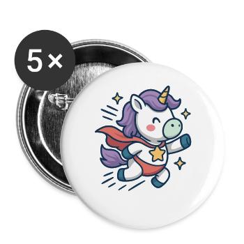 Cute Super Unicorn, Running Shirt, Kids - Buttons large 2.2''/56 mm (5-pack) - white - Front