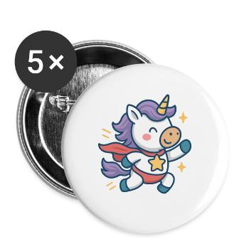 Little Unicorn Hero, Off to Adventure - Buttons large 2.2''/56 mm (5-pack) - white - Front