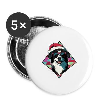 Santas Hund mit Sonnenbrille - Buttons groß 56 mm (5er Pack) - Weiß - Vorne