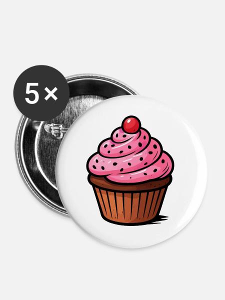 Pink Cupcake  - Buttons groß 56 mm (5er Pack) - Weiß