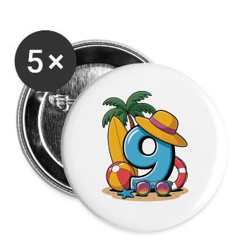 9. Geburtstagsurlaub 9 Jahre - Buttons groß 56 mm (5er Pack) - Weiß - Vorne