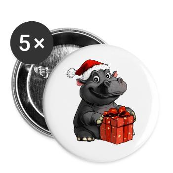 Hippos Christmas - Buttons large 2.2''/56 mm (5-pack) - white - Front