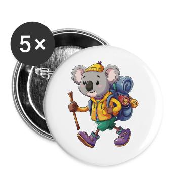Süßer Koala-Wander-Camping-Abenteuer-Rucksacktourist. - Buttons groß 56 mm (5er Pack) - Weiß - Vorne