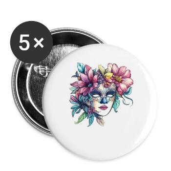Floral mask in masquerade ball style - Buttons large 2.2''/56 mm (5-pack) - white - Front