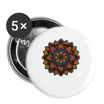 Fleur Mandala vibrante aux couleurs tropicales - Lot de 5 grands badges (56 mm) - blanc - Devant