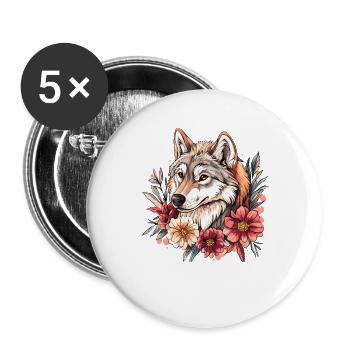 Wolfflora Portrait with Floral Wreath - Buttons large 2.2''/56 mm (5-pack) - white - Front