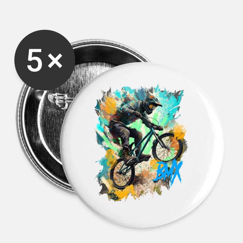 BMX - Lot de 5 grands badges (56 mm) - blanc