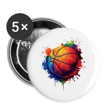 Basketball Splash Art - Design Ballon de Basket - Lot de 5 grands badges (56 mm) - blanc - Devant