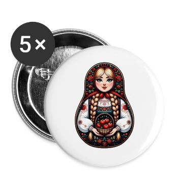  Matroschka auf russisch Matryoshka Doll Russian - Buttons groß 56 mm (5er Pack) - Weiß - Vorne