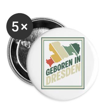Geboren in Dresden Retro - Buttons groß 56 mm (5er Pack) - Weiß - Vorne
