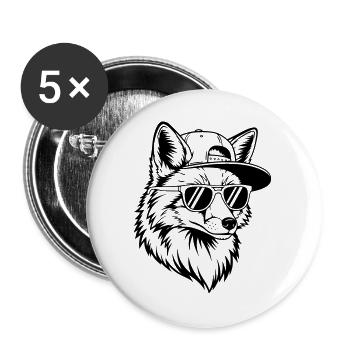 Cooler Fuchs mit Cap und Sonnenbrille - Buttons groß 56 mm (5er Pack) - Weiß - Vorne