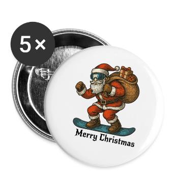 Santa Snowboard Merry Christmas - Buttons groß 56 mm (5er Pack) - Weiß - Vorne