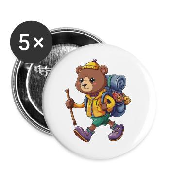 Cute Bear Hiking Camping Adventure Backpacker - Buttons large 2.2''/56 mm (5-pack) - white - Front