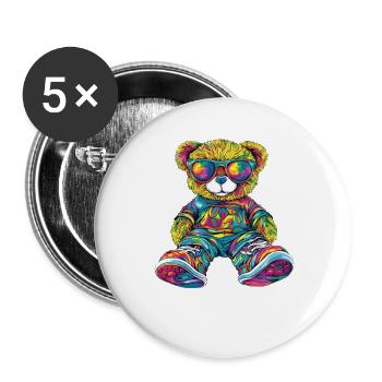 Colorful bear teddy bear with sunglasses - Buttons large 2.2''/56 mm (5-pack) - white - Front