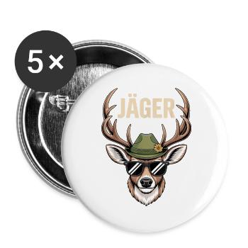 Jäger Hirsch mit Hut Sonnenbrille - Buttons groß 56 mm (5er Pack) - Weiß - Vorne